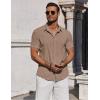 imageCOOFANDY Mens Button Down Shirts Short Sleeve Casual Summer Beach Shirts for Men Vacation Wedding Linen ShirtCamel