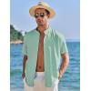 imageCOOFANDY Mens Casual Button Down Shirts Short Sleeve Banded Collar Dress Shirts Solid Summer Beach TopsLight Green