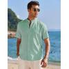 imageCOOFANDY Mens Casual Button Down Shirts Short Sleeve Banded Collar Dress Shirts Solid Summer Beach TopsLight Green