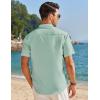 imageCOOFANDY Mens Casual Button Down Shirts Short Sleeve Banded Collar Dress Shirts Solid Summer Beach TopsLight Green