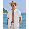 imageCOOFANDY Mens Casual Button Down Shirts Short Sleeve Banded Collar Dress Shirts Solid Summer Beach TopsWhite