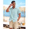 imageCOOFANDY Mens Casual Linen Shirt Short Sleeve Button Down Shirt Summer Beach Hawaiian ShirtsLight Blue