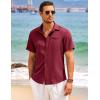 imageCOOFANDY Mens Casual Linen Shirt Short Sleeve Button Down Shirt Summer Beach Hawaiian ShirtsWine Red