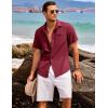 imageCOOFANDY Mens Casual Linen Shirt Short Sleeve Button Down Shirt Summer Beach Hawaiian ShirtsWine Red