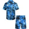 imageCOOFANDY Mens Hawaiian Shirt and Shorts Set 2 Piece Vacation Outfits Floral Button Down ShirtCyan Blue