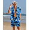 imageCOOFANDY Mens Hawaiian Shirt and Shorts Set 2 Piece Vacation Outfits Floral Button Down ShirtCyan Blue