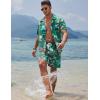 imageCOOFANDY Mens Hawaiian Shirt and Shorts Set 2 Piece Vacation Outfits Floral Button Down ShirtGreen Santa