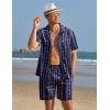 imageCOOFANDY Mens Hawaiian Shirt and Shorts Set 2 Piece Vacation Outfits Floral Button Down ShirtNavy