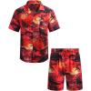 imageCOOFANDY Mens Hawaiian Shirt and Shorts Set 2 Piece Vacation Outfits Floral Button Down ShirtRed