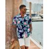 imageCOOFANDY Mens Hawaiian Short Sleeve Shirt Casual Button Down Summer Beach Vacation Shirt Tropical Floral Aloha ShirtsFlower Leavesblack