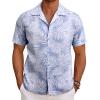 imageCOOFANDY Mens Hawaiian Short Sleeve Shirt Casual Button Down Summer Beach Vacation Shirt Tropical Floral Aloha ShirtsWhite Leavesblue