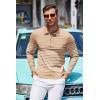 imageCOOFANDY Mens Knit Polo Shirt Quarter Zip Slim Fit Pullover Long Sleeve Sweater PoloKhaki White Stripes