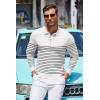 imageCOOFANDY Mens Knit Polo Shirt Quarter Zip Slim Fit Pullover Long Sleeve Sweater PoloWhite Black Stripes