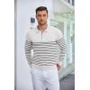 imageCOOFANDY Mens Knit Polo Shirt Quarter Zip Slim Fit Pullover Long Sleeve Sweater PoloWhite Black Stripes
