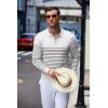 imageCOOFANDY Mens Knit Polo Shirt Quarter Zip Slim Fit Pullover Long Sleeve Sweater PoloWhite Black Stripes