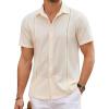 imageCOOFANDY Mens Cuban Guayabera Shirts Short Sleeve Button Down Shirt Lightweight Summer Beach ShirtsBeige
