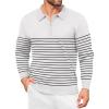 imageCOOFANDY Mens Knit Polo Shirt Quarter Zip Slim Fit Pullover Long Sleeve Sweater PoloWhite Black Stripes