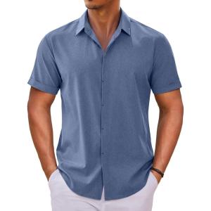 imageCOOFANDY Mens Button Down Shirts Short Sleeve Casual Summer Beach Shirts for Men Vacation Wedding Linen ShirtNavy