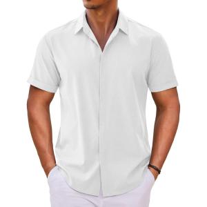 imageCOOFANDY Mens Button Down Shirts Short Sleeve Casual Summer Beach Shirts for Men Vacation Wedding Linen ShirtWhite