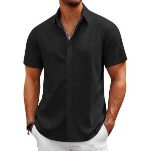 imageCOOFANDY Mens Casual Beach Shirts Short Sleeve Button Down Shirts Summer Vacation Untucked Dress ShirtsAblack