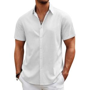 imageCOOFANDY Mens Casual Beach Shirts Short Sleeve Button Down Shirts Summer Vacation Untucked Dress ShirtsAwhite