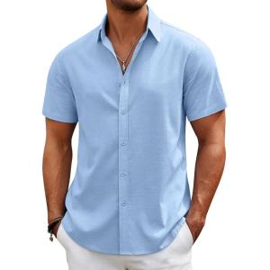 imageCOOFANDY Mens Casual Beach Shirts Short Sleeve Button Down Shirts Summer Vacation Untucked Dress ShirtsBlue