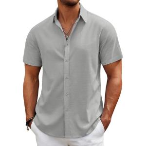 imageCOOFANDY Mens Casual Beach Shirts Short Sleeve Button Down Shirts Summer Vacation Untucked Dress ShirtsLight Gray