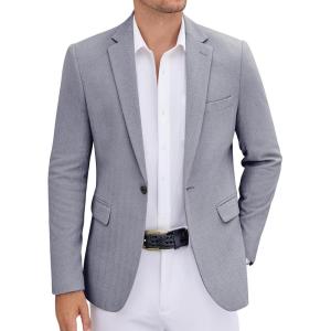 imageCOOFANDY Mens Casual Blazer One Button Sports Coat Tweed Herringbone Suit Jackets Formal Dress BlazersBlue
