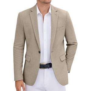 imageCOOFANDY Mens Casual Blazer One Button Sports Coat Tweed Herringbone Suit Jackets Formal Dress BlazersKhaki
