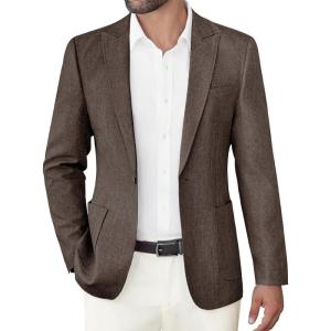 imageCOOFANDY Mens Casual Blazer Slim Fit Sports Coat One Button Business Retro Suit Jackets for Wedding PartyBrown