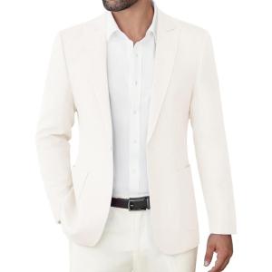 imageCOOFANDY Mens Casual Blazer Slim Fit Sports Coat One Button Business Retro Suit Jackets for Wedding PartyWhite