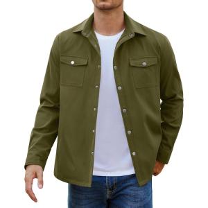 imageCOOFANDY Mens Casual Lightweight Shirt Jacket Work Shacket Jackets Military Button Down Overshirt With Flap PocketsArmy Green