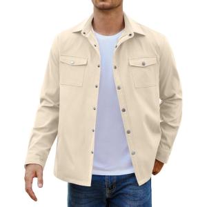 imageCOOFANDY Mens Casual Lightweight Shirt Jacket Work Shacket Jackets Military Button Down Overshirt With Flap PocketsBeige