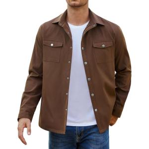 imageCOOFANDY Mens Casual Lightweight Shirt Jacket Work Shacket Jackets Military Button Down Overshirt With Flap PocketsBrown