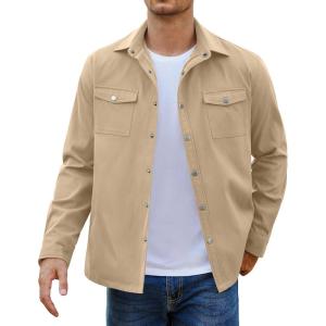 imageCOOFANDY Mens Casual Lightweight Shirt Jacket Work Shacket Jackets Military Button Down Overshirt With Flap PocketsKhaki