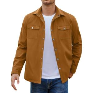 imageCOOFANDY Mens Casual Lightweight Shirt Jacket Work Shacket Jackets Military Button Down Overshirt With Flap PocketsLight Brown