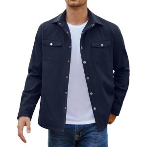 imageCOOFANDY Mens Casual Lightweight Shirt Jacket Work Shacket Jackets Military Button Down Overshirt With Flap PocketsNavy Blue