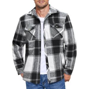 imageCOOFANDY Mens Flannel Shirt Jacket Casual Button Down Plaid Shirt Jackets Warm Lined Sherpa Shacket with PocketsBlack