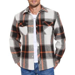 imageCOOFANDY Mens Flannel Shirt Jacket Casual Button Down Plaid Shirt Jackets Warm Lined Sherpa Shacket with PocketsBlack Grey