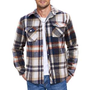 imageCOOFANDY Mens Flannel Shirt Jacket Casual Button Down Plaid Shirt Jackets Warm Lined Sherpa Shacket with PocketsBlack Orange