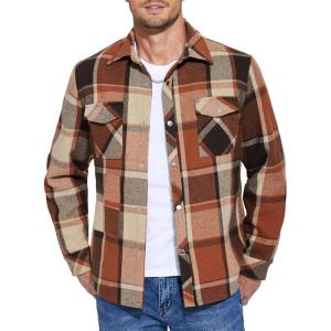 imageCOOFANDY Mens Flannel Shirt Jacket Casual Button Down Plaid Shirt Jackets Warm Lined Sherpa Shacket with PocketsBlack Red