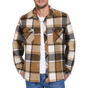 imageCOOFANDY Mens Flannel Shirt Jacket Casual Button Down Plaid Shirt Jackets Warm Lined Sherpa Shacket with PocketsBrown