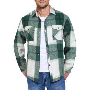 imageCOOFANDY Mens Flannel Shirt Jacket Casual Button Down Plaid Shirt Jackets Warm Lined Sherpa Shacket with PocketsGreen