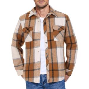 imageCOOFANDY Mens Flannel Shirt Jacket Casual Button Down Plaid Shirt Jackets Warm Lined Sherpa Shacket with PocketsKhaki