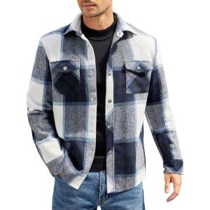 imageCOOFANDY Mens Flannel Shirt Jacket Casual Button Down Plaid Shirt Jackets Warm Lined Sherpa Shacket with PocketsNavy Blue