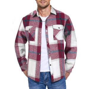 imageCOOFANDY Mens Flannel Shirt Jacket Casual Button Down Plaid Shirt Jackets Warm Lined Sherpa Shacket with PocketsRed