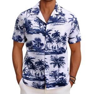 imageCOOFANDY Mens Hawaiian Short Sleeve Shirt Casual Button Down Summer Beach Vacation Shirt Tropical Floral Aloha ShirtsBlack Coconut Treewhite