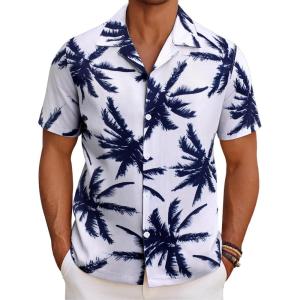 imageCOOFANDY Mens Hawaiian Short Sleeve Shirt Casual Button Down Summer Beach Vacation Shirt Tropical Floral Aloha ShirtsBlack Palm Leafwhite