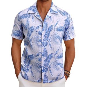 imageCOOFANDY Mens Hawaiian Short Sleeve Shirt Casual Button Down Summer Beach Vacation Shirt Tropical Floral Aloha ShirtsBlue Tropical Leafwhite