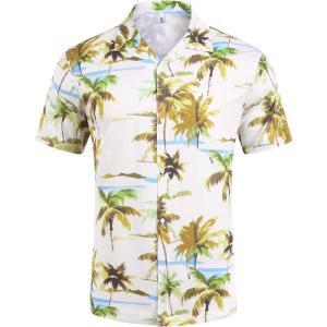 imageCOOFANDY Mens Hawaiian Short Sleeve Shirt Casual Button Down Summer Beach Vacation Shirt Tropical Floral Aloha ShirtsGreen Coconut Treewhite